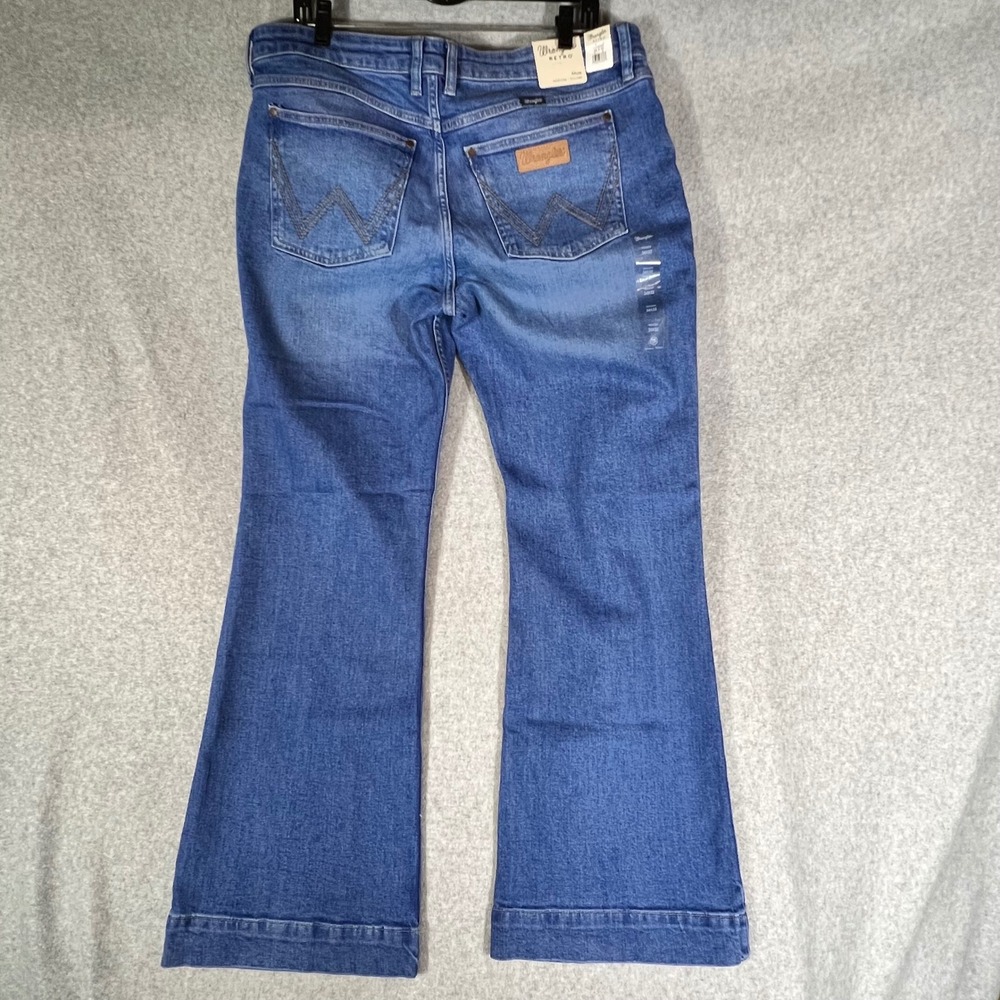Wrangler Retro Indigo Wide Leg Jeans with Leather Patch - Picture 3 of 11